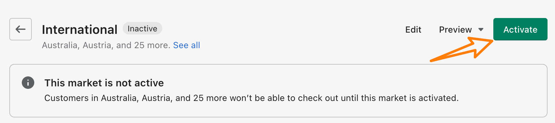 Shopify Markets 市场设置步骤 2