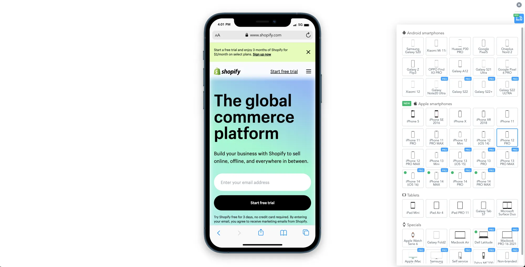Shopify 移动端测试工具