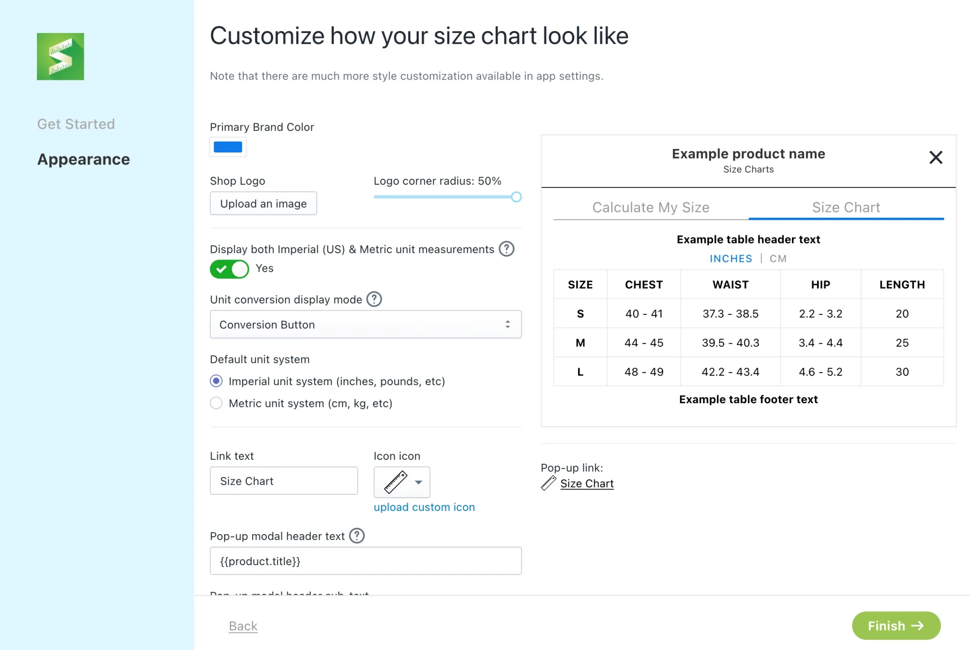 Shopify Size Chart