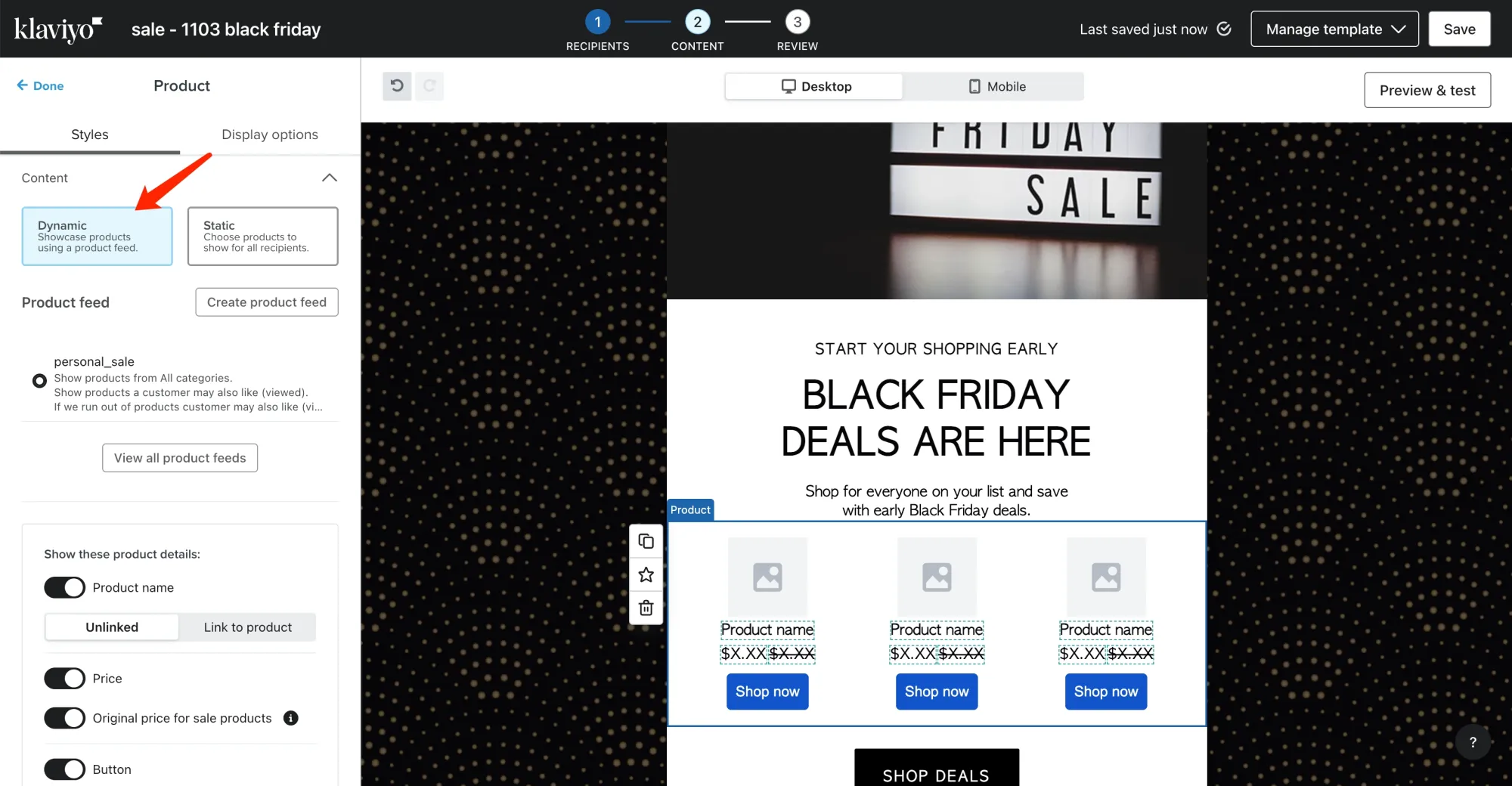 在 Klaviyo EDM 中个性化推荐产品