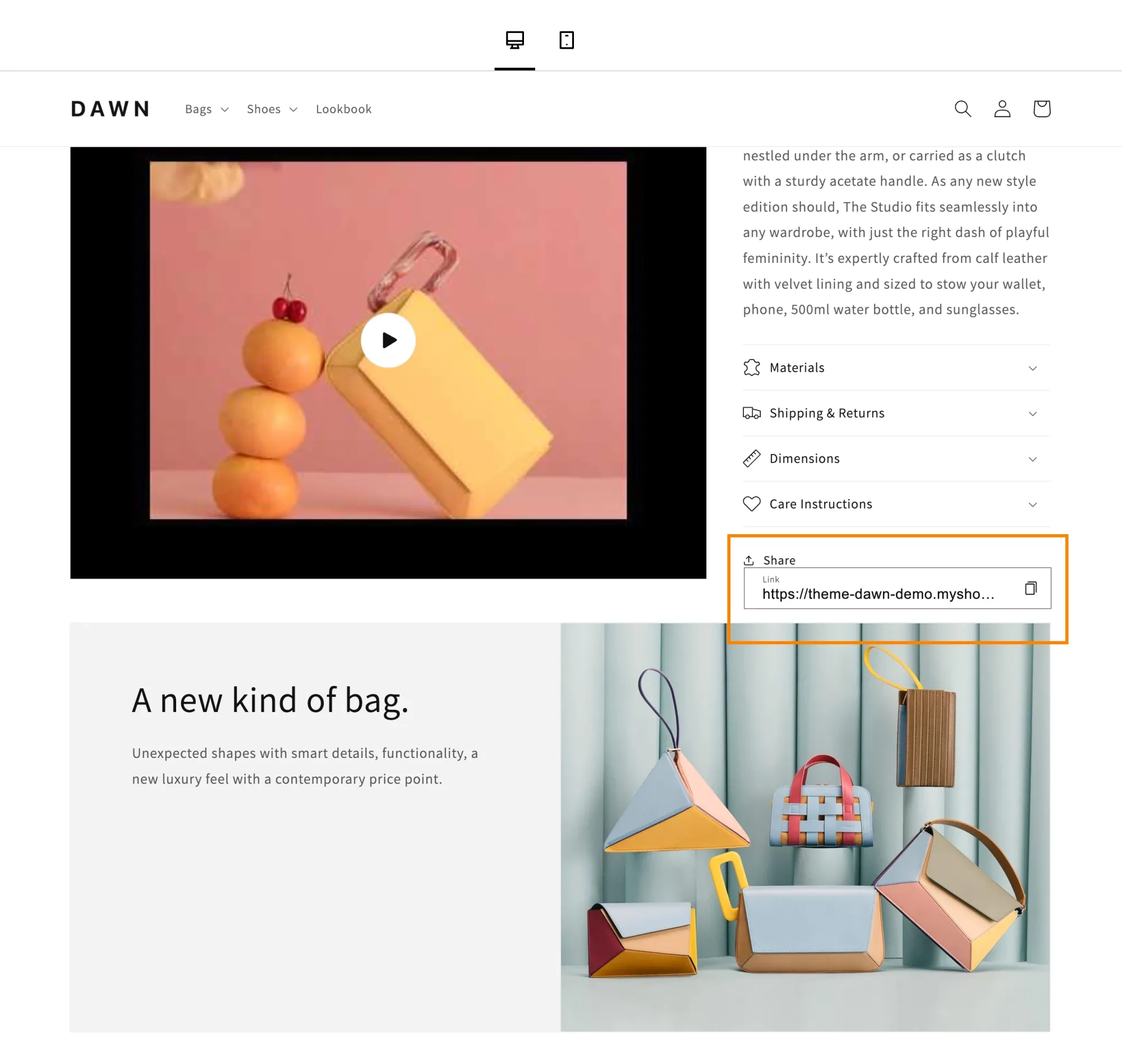 Shopify Dawn 默认的社媒分享功能